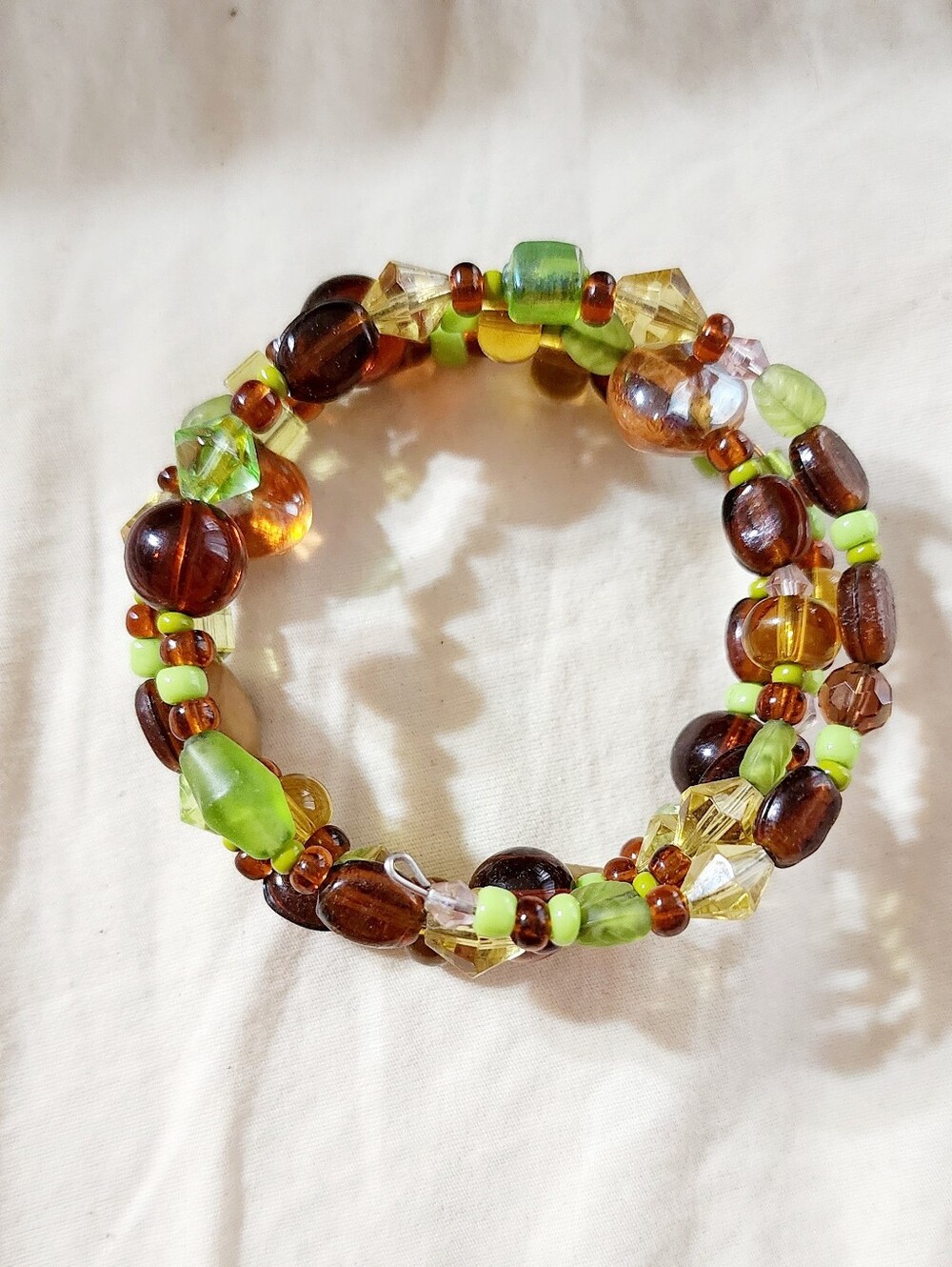 Handmade Green and Brown Beaded Coil Bracelet